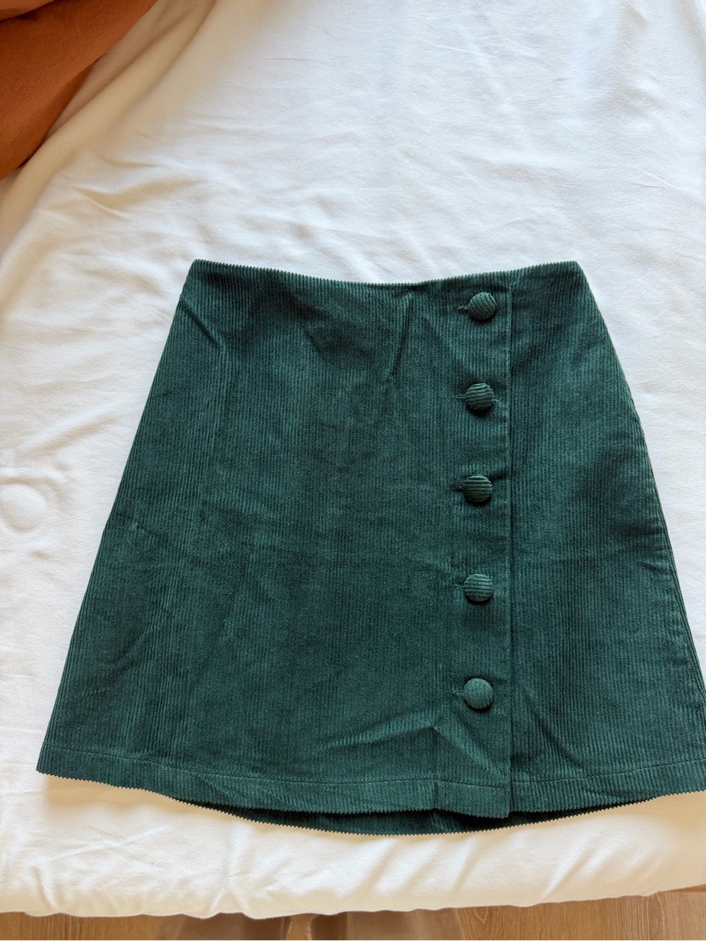 Women's Dark Green Corduroy Button-Front Skirt